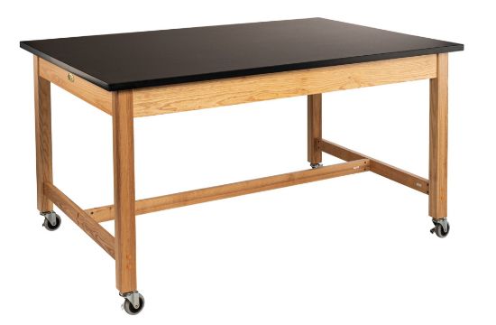 Picture of NPS® Wood Science Lab Table, 42 x 60 x 30, Chemical Resistant Top, Casters