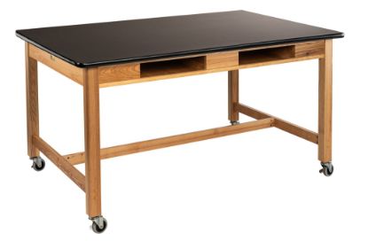 Picture of NPS® Wood Science Lab Table, 42 x 60 x 30, HPL Top, Book Compartments and Casters