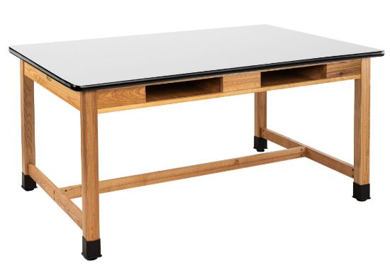 Picture of NPS® Wood Science Lab Table, 42 x 60 x 30, Whiteboard Top, Book Compartments