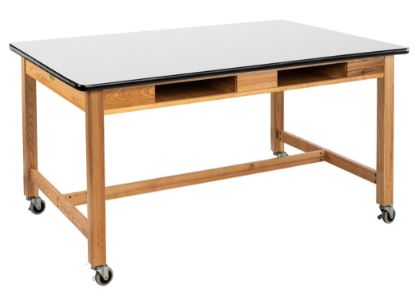 Picture of NPS® Wood Science Lab Table, 42 x 60 x 30, Whiteboard Top, Book Compartments and Casters