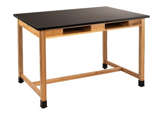 Picture of NPS® Wood Science Lab Table, 42 x 60 x 36, Chemical Resistant Top, Book Compartments