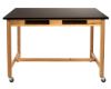 Picture of NPS® Wood Science Lab Table, 42 x 60 x 36, Chemical Resistant Top, Book Compartments and Casters