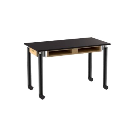 Picture of NPS® Signature Science Lab Table, Black, 24 x 48, Chemical Resistant Top, Book Compartments and Casters