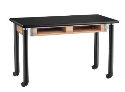 Picture of NPS® Signature Science Lab Table, Black, 24 x 48, HPL Top, Book Compartments and Casters