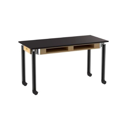 Picture of NPS® Signature Science Lab Table, Black, 24 x 54, Chemical Resistant Top, Book Compartments and Casters