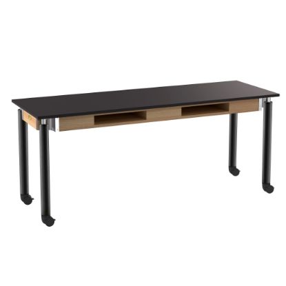 Picture of NPS® Signature Science Lab Table, Black, 24 x 72, Phenolic Top, Book Compartments and Casters