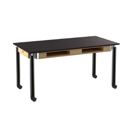 Picture of NPS® Signature Science Lab Table, Black, 30 x 60, Chemical Resistant Top, Book Compartments and Casters