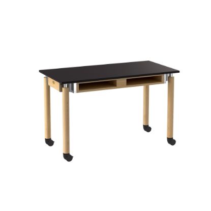 Picture of NPS® Signature Science Lab Table, Oak, 24 x 48, Chemical Resistant Top, Book Compartments and Casters