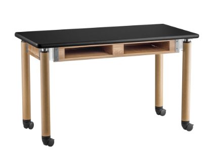 Picture of NPS® Signature Science Lab Table, Oak, 24 x 48, HPL Top, Book Compartments and Casters