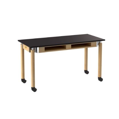 Picture of NPS® Signature Science Lab Table, Oak, 24 x 54, Phenolic Top, Book Compartments and Casters