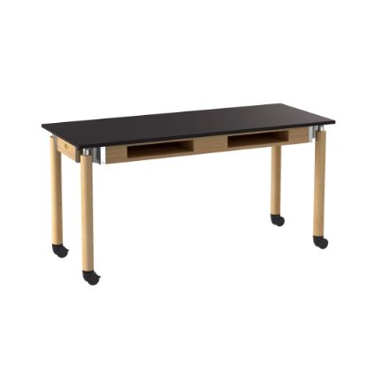 Picture of NPS® Signature Science Lab Table, Oak, 24 x 60, Chemical Resistant Top, Book Compartments and Casters