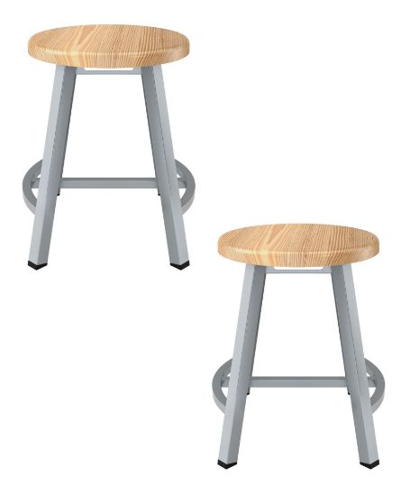 Picture of (2 Pack) NPS®   18" Titan Stool, Solid Wood Seat, Grey Frame