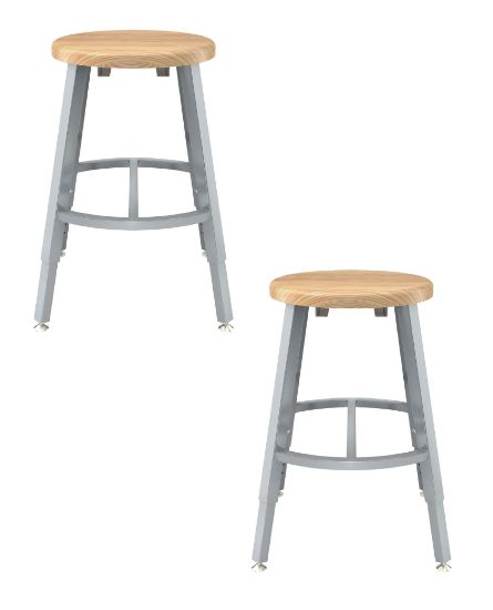 Picture of (2 Pack) NPS®   18-26" Height Adjustable Titan Stool, Solid Wood Seat, Grey Frame