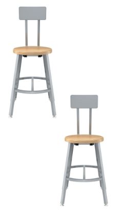 Picture of (2 Pack) NPS®   18-26" Height Adjustable Titan Stool with Backrest, Solid Wood Seat, Grey Frame