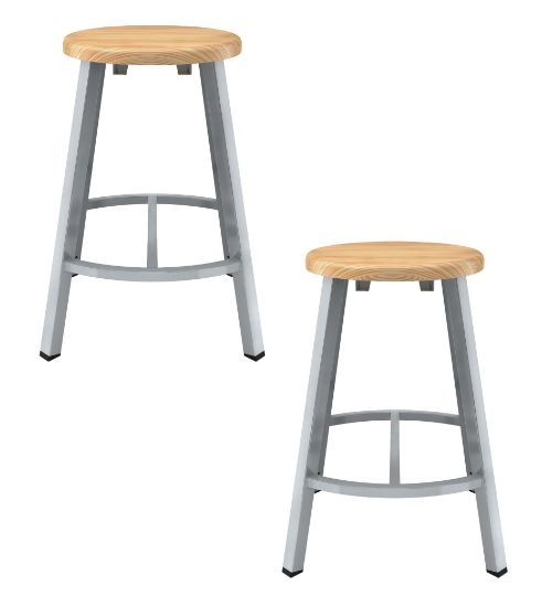 Picture of (2 Pack) NPS®   24" Titan Stool, Solid Wood Seat, Grey Frame