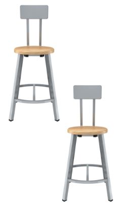 Picture of (2 Pack) NPS®   24" Titan Stool, Solid Wood Seat with Backrest, Grey Frame