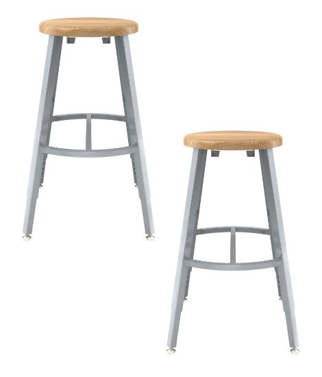 Picture of (2 Pack) NPS®   24-32" Height Adjustable Titan Stool, Solid Wood Seat, Grey Frame