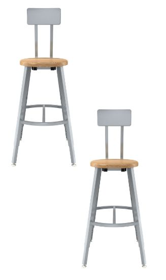 Picture of (2 Pack) NPS®   24-32" Height Adjustable Titan Stool with Backrest, Solid Wood Seat, Grey Frame