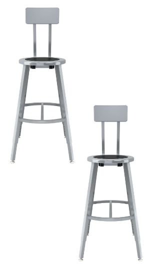 Picture of (2 Pack) NPS®   24-32" Height Adjustable Titan Stool with Backrest, Black Steel Seat, Grey Frame