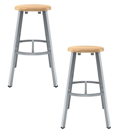 Picture of (2 Pack) NPS®   30" Titan Stool, Solid Wood Seat, Grey Frame