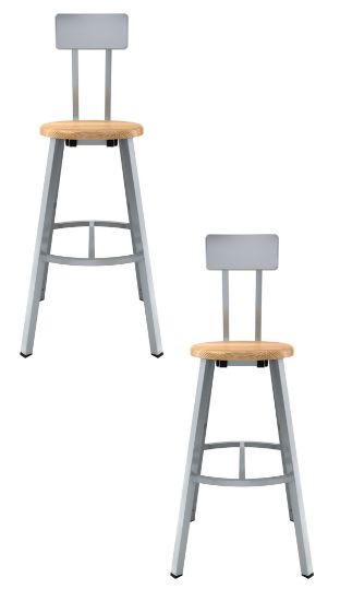 Picture of (2 Pack) NPS®   30" Titan Stool, Solid Wood Seat with Backrest, Grey Frame