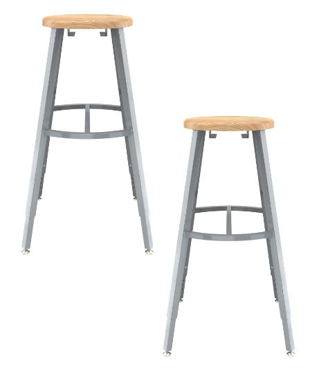 Picture of (2 Pack) NPS®   30-38" Height Adjustable Titan Stool, Solid Wood Seat, Grey Frame