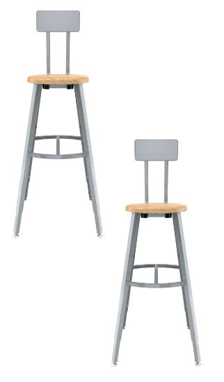 Picture of (2 Pack) NPS®   30-38" Height Adjustable Titan Stool with Backrest, Solid Wood Seat, Grey Frame