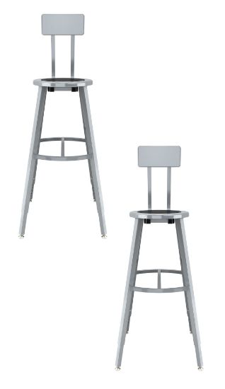 Picture of (2 Pack) NPS®   30-38" Height Adjustable Titan Stool with Backrest, Black Steel Seat, Grey Frame